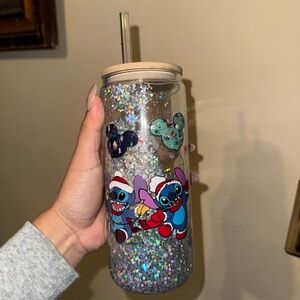 Stitch Holiday Glitter Tumbler - Clear with Silver Sparkle